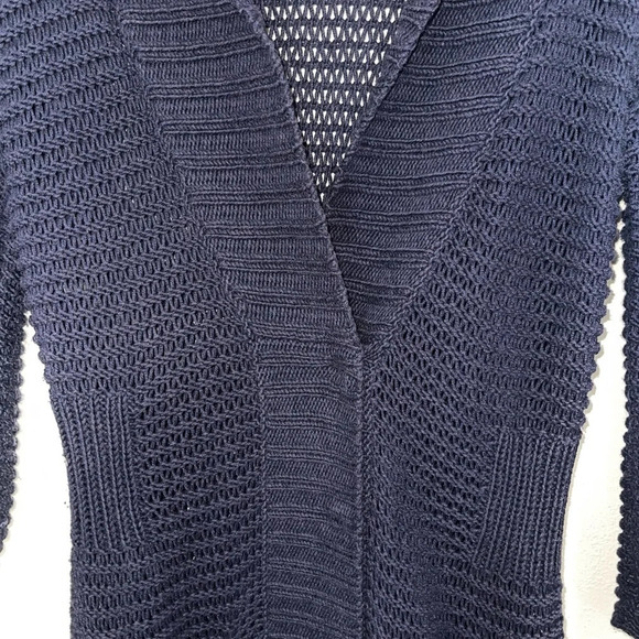 Eddie Bauer Navy Blue Open Stitch Knit Heavyweight Tunic Cardigan Small Women’s - Picture 5 of 13